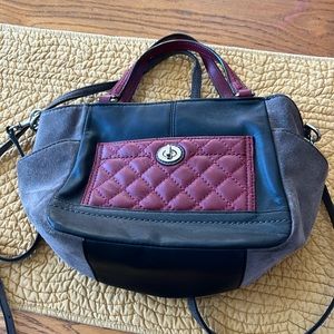 Gray suede sides and leather front purse